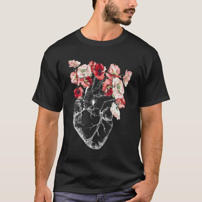 T-shirt Coeur Et Fleurs Anatomiques (Devant)