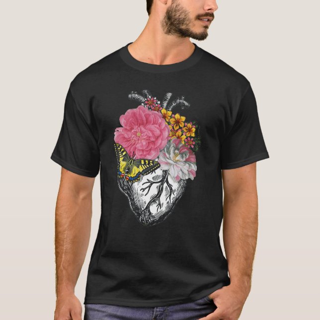 T-shirt Coeur Et Fleurs Anatomiques Montrent Votre Amour (Devant)