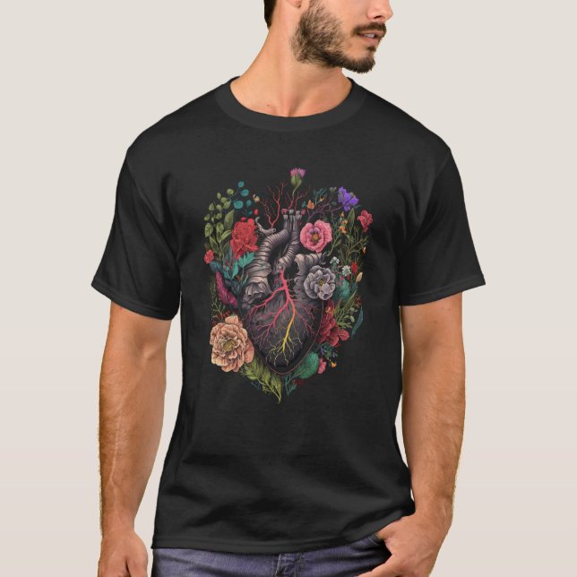 T-shirt Coeur Et Fleurs Anatomiques Montrent Votre Amour P (Devant)