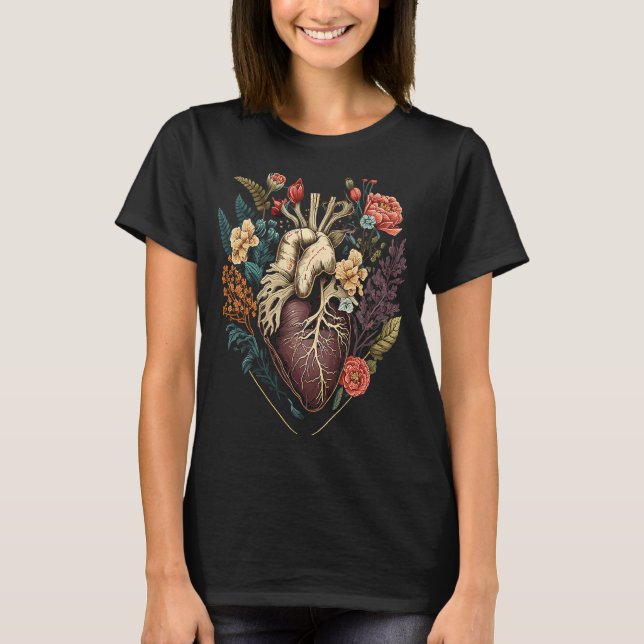 T-shirt Coeur Et Fleurs Anatomiques Montrent Votre Amour P (Devant)