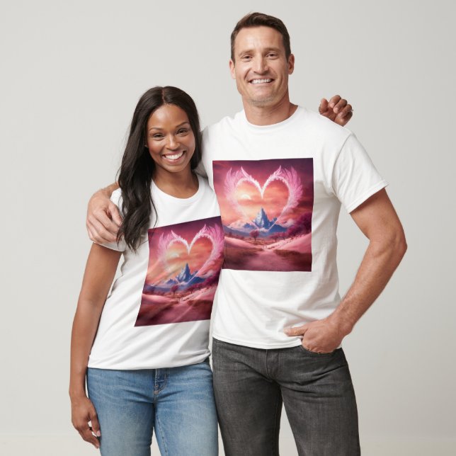 T-shirt Coeur fumé rose avec ailes au milieu du désert bla (Unisexe)