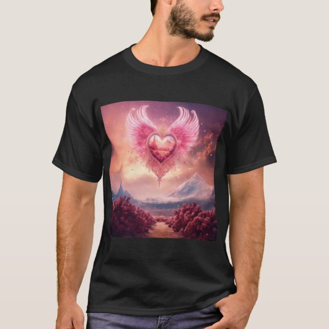T-shirt Coeur fumé rose avec ailes dans le désert blanc (Devant)
