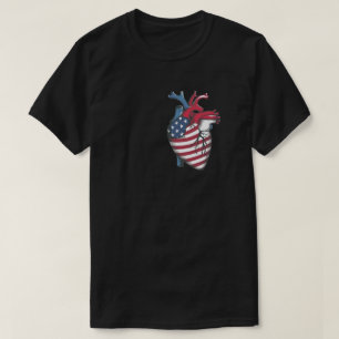 T-shirt Cœur humain avec veines et artères drapeau États-U