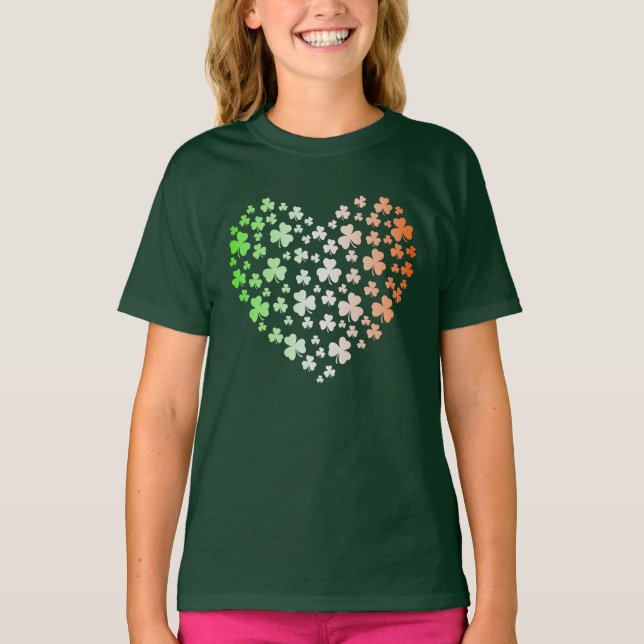 T-shirt Coeur irlandais de shamrock du jour de St Patrick (Devant)