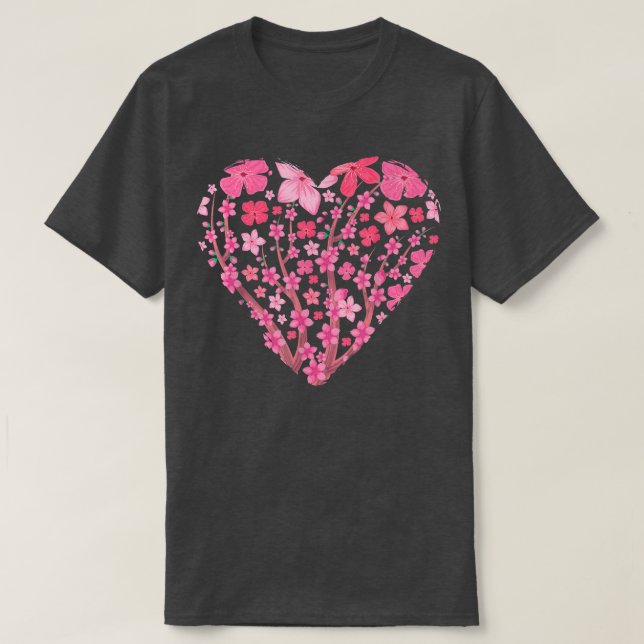 T-shirt Coeur japonais Sakura Fleur rose Joli cerisier Bl (Design devant)