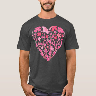 T-shirt Coeur japonais Sakura Fleur rose Joli cerisier Bl