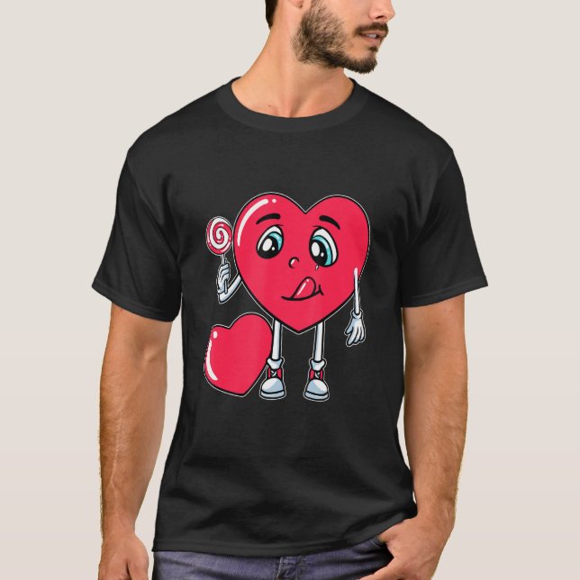 T-shirt Coeur Manger Lollipop Valentines Jour Sweet Candy  (Devant)