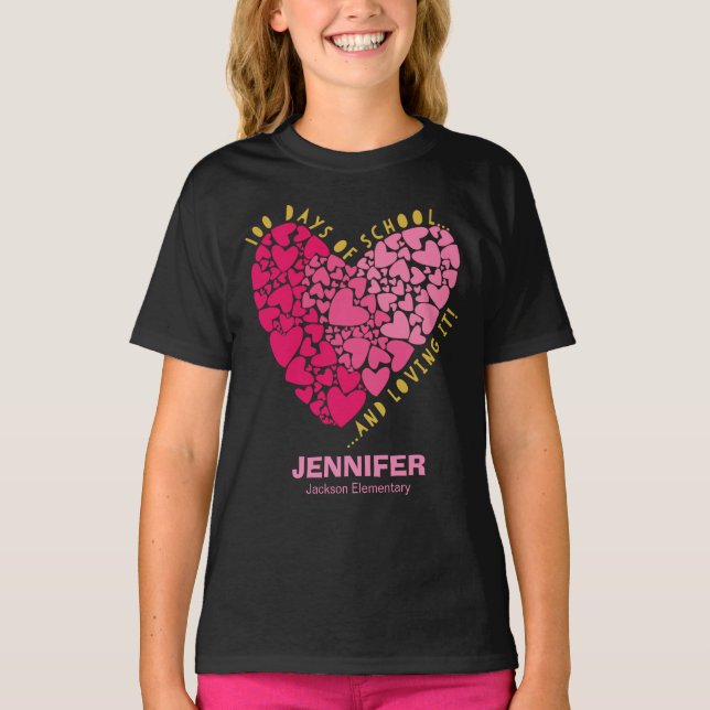 T-shirt Coeur mignon 100 jours d'école et l'aimer (Devant)