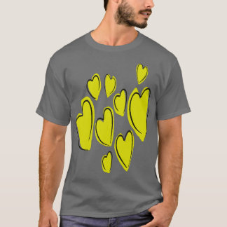 T-shirt Coeur mignon main tiré audacieux Jaune Doodle roma