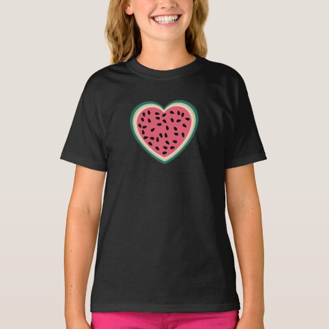 T-shirt coeur mignon palestine pastèques colorées (Devant)