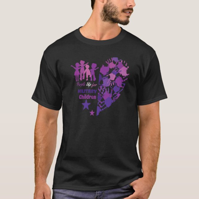 T-shirt Coeur Militaire Mois Enfant Purple Up Pour Militai (Devant)