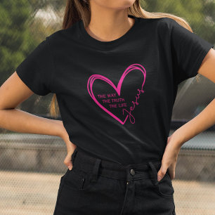 T-shirt Coeur moderne rose Jésus La Voie La Vérité La Vie