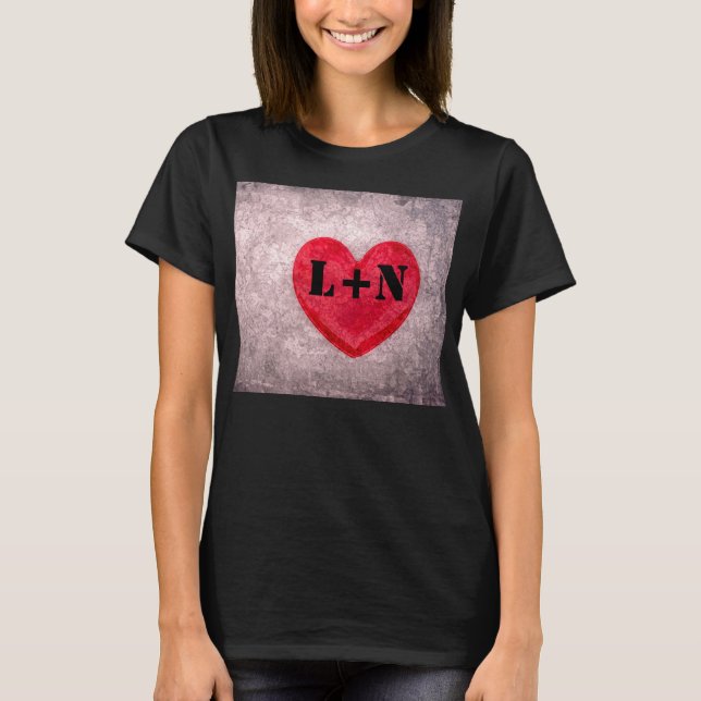 T-shirt Cœur Monogramme Personnalisé Stonewashed (Devant)
