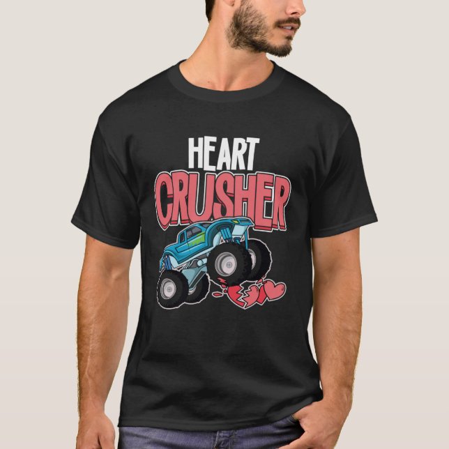 T-shirt Coeur Monster Truck Crusher Funny Valentine's Day (Devant)