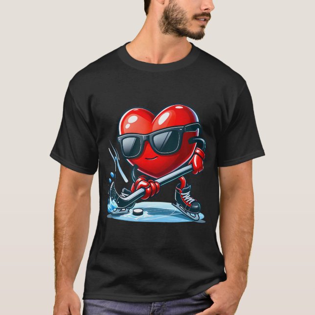 T-shirt Coeur montrant Hockey Compétences Valentines Homme (Devant)
