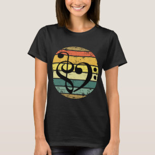 T-shirt Cœur Musical Audacieux Sur Bandes de Couleur de Co