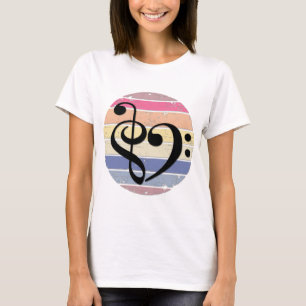 T-shirt Cœur Musical Audacieux Sur Bandes de Couleur de Co