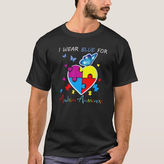T-shirt Cœur Papillon Bleu De Puzzle Arc-En-Ciel Pour Awa  (Devant)