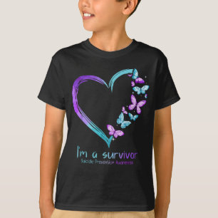 T-shirt Coeur papillon Je suis un survivant Prévention du 