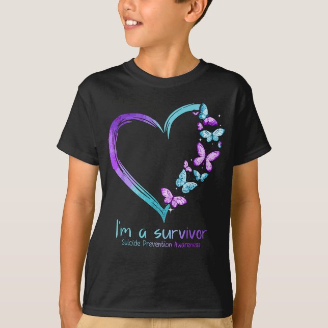 T-shirt Coeur papillon Je suis un survivant Prévention du  (Devant)