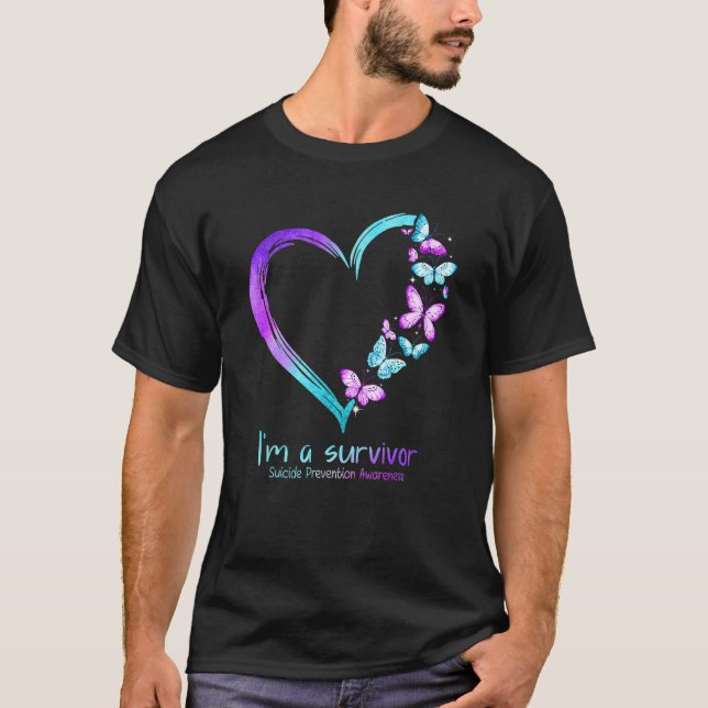 T-shirt Coeur papillon Je suis un survivant Prévention du  (Devant)