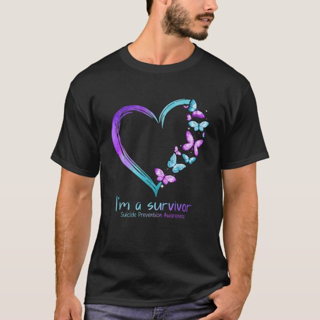 T-shirt Coeur papillon Je suis un survivant Prévention du  (Devant)