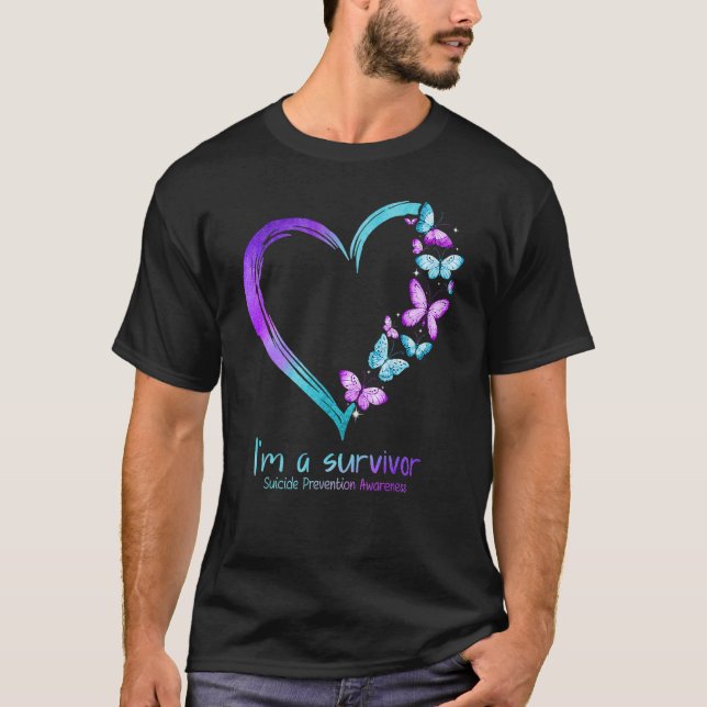 T-shirt Coeur papillon Je suis un survivant Prévention du  (Devant)