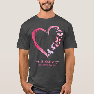 T-shirt Coeur papillon rose Je suis un survivant Cancer du