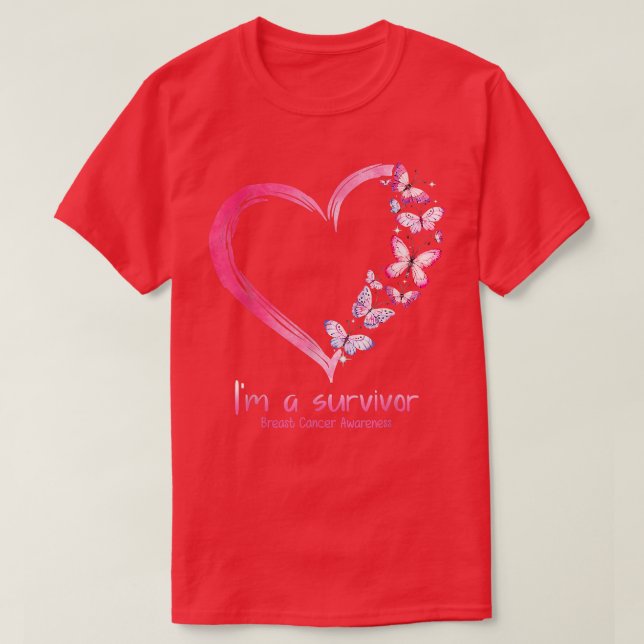 T-shirt Coeur papillon rose Je suis un survivant Cancer du (Design devant)