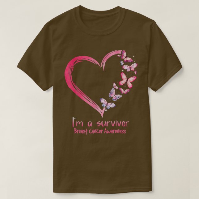 T-shirt Coeur papillon rose Je suis un survivant Cancer du (Design devant)
