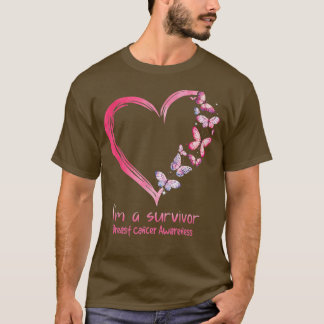 T-shirt Coeur papillon rose Je suis un survivant Cancer du