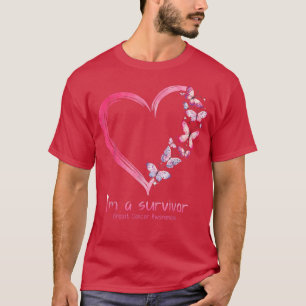 T-shirt Coeur papillon rose Je suis un survivant Cancer du