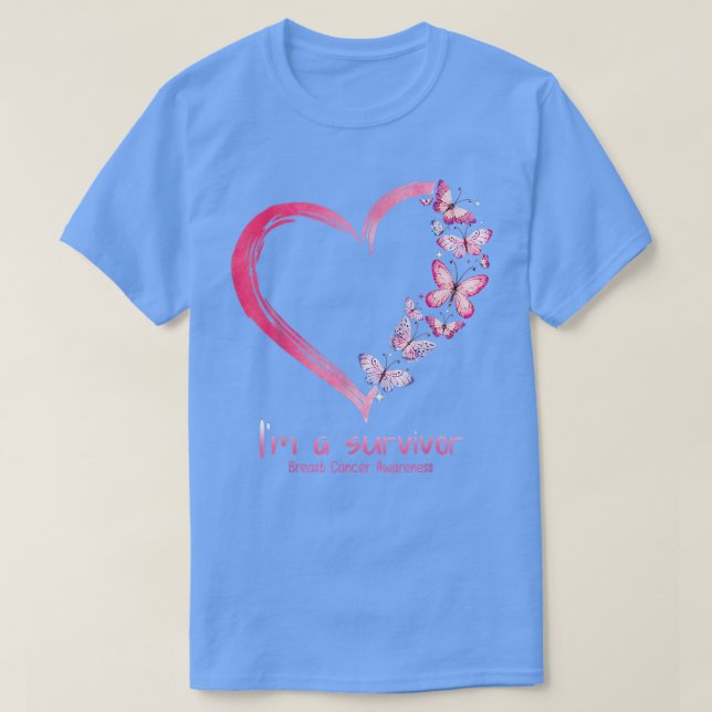 T-shirt Coeur papillon rose Je suis un survivant Cancer du (Design devant)