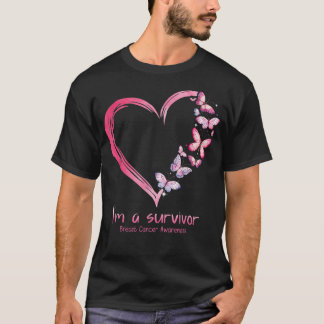 T-shirt Coeur papillon rose Je suis un survivant Cancer du