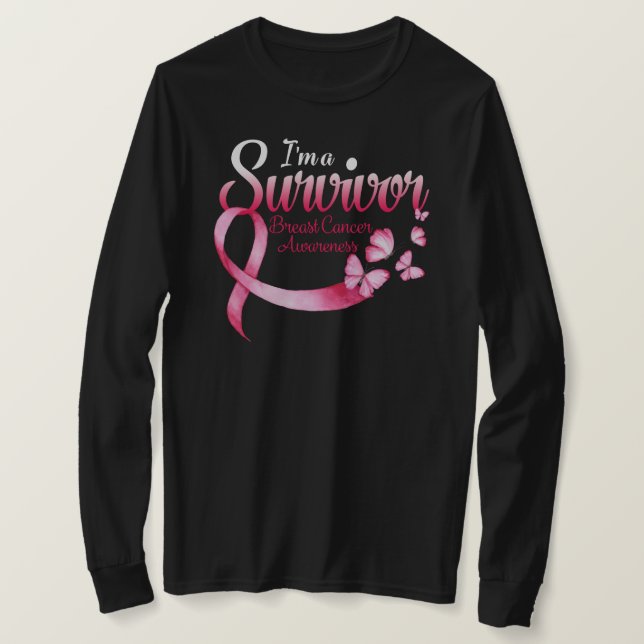 T-shirt Coeur papillon rose Je suis un survivant Cancer du (Design devant)