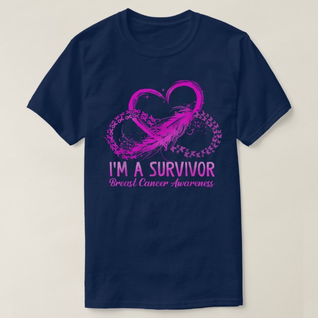 T-shirt Coeur papillon rose Je suis un survivant Cancer du (Design devant)