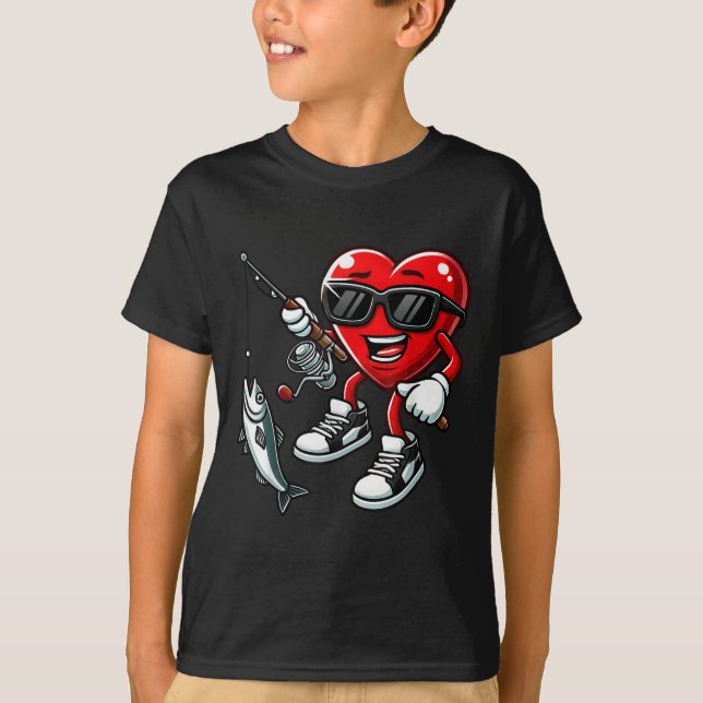 T-shirt Coeur Pêche Valentines Jour Enfants Enfants Hommes (Devant)