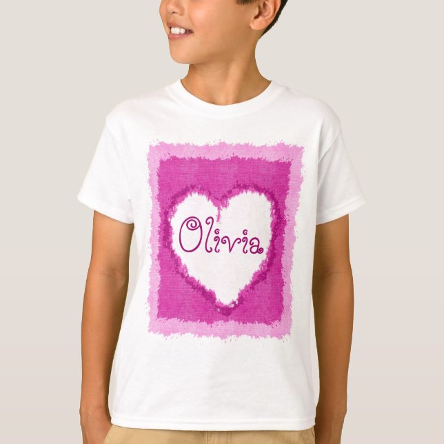 T-shirt Coeur personnalisé d'aquarelle d'Olivia (Devant)