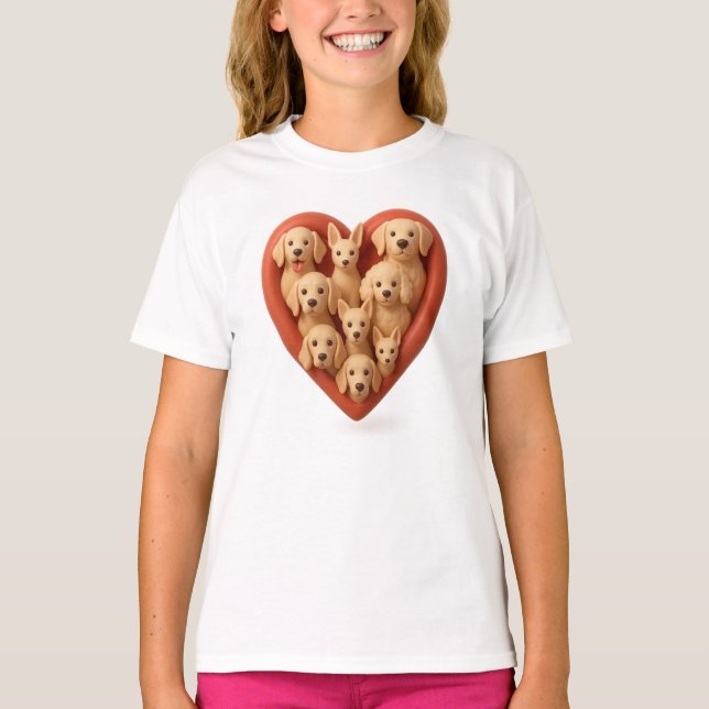T-shirt Coeur plein de chiens - 3D Amoureux des chiens con (Devant)