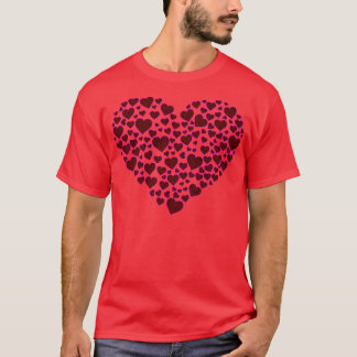 T-shirt Coeur Plein De Coeurs Grain Rouge Fuschia