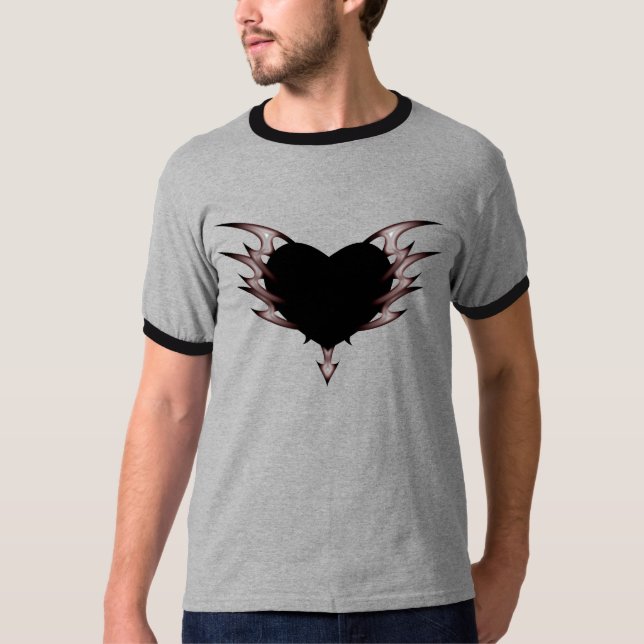 T-shirt coeur pointu. noir&gris. (Devant)