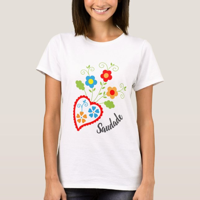 T-shirt Coeur populaire portugais avec mot saudade (Devant)