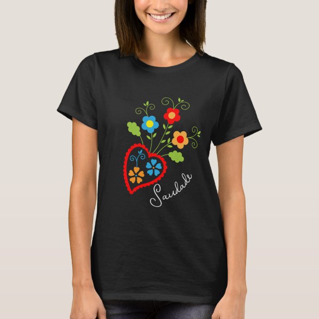 T-shirt Coeur populaire portugais avec mot saudade (Devant)