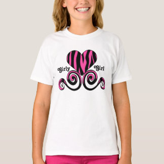 T-shirt Coeur rayé mignon noir et rose chaud girly zèbre