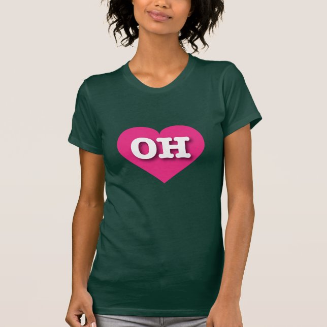 T-shirt Coeur rose chaud de l'Ohio - J'aime OH (Devant)