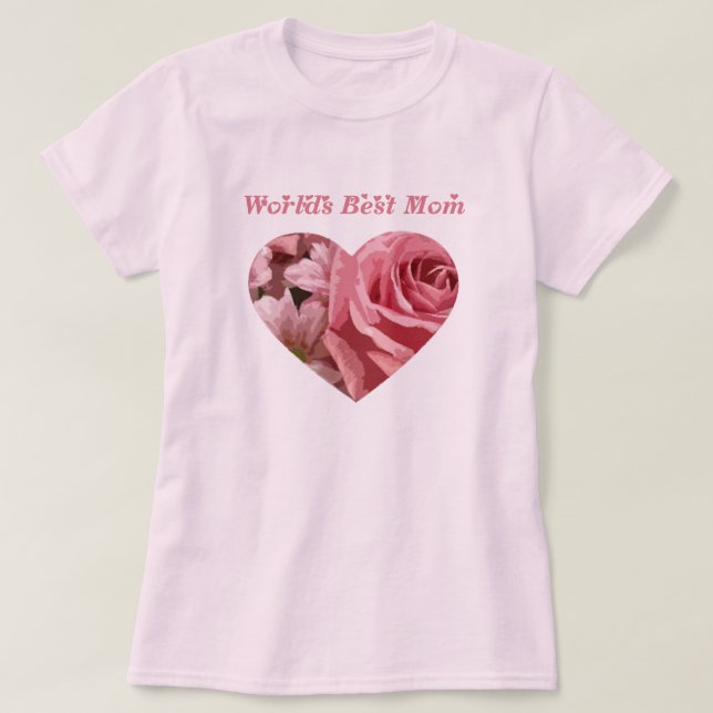 T-shirt Coeur rose de la meilleure maman des mondes (Design devant)