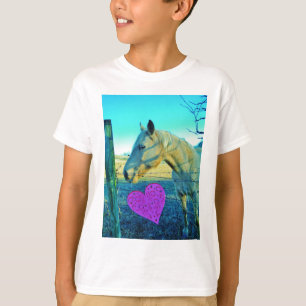 T-shirt Coeur rose et Cheval jaune