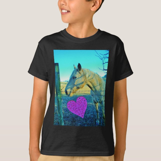 T-shirt Coeur rose et Cheval jaune (Devant)