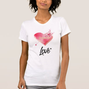 T-shirt *~* Coeur rose & Flèche Femmes Aquarelle blanche