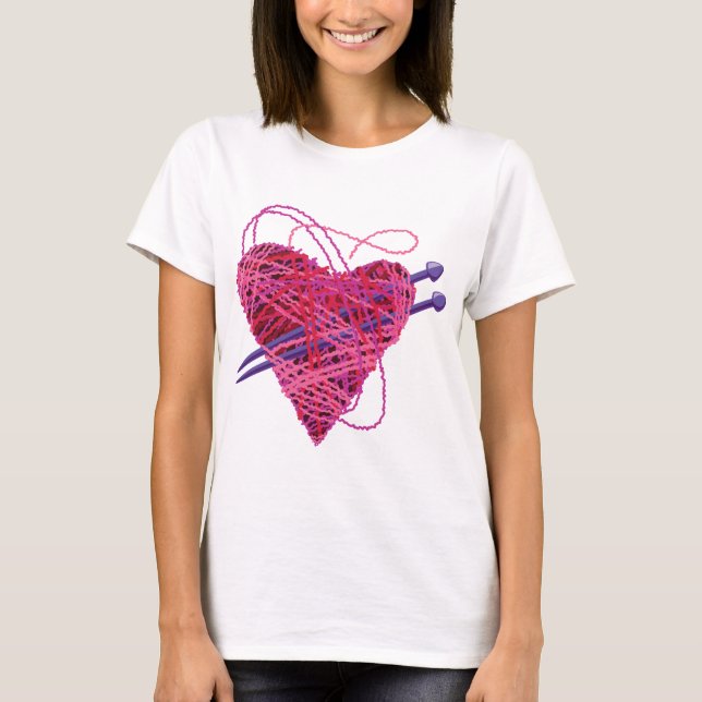 T-shirt coeur rose kniting (Devant)